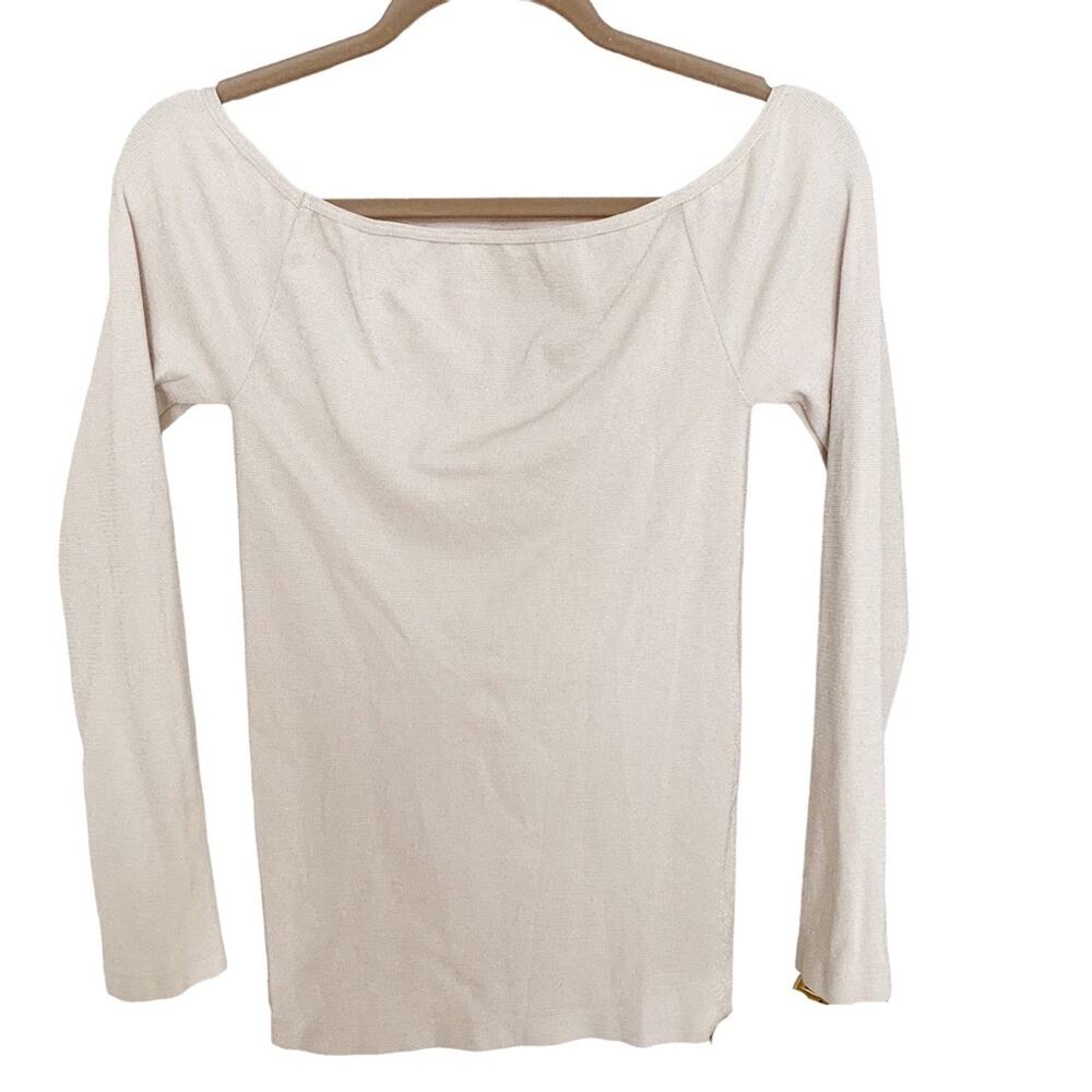 Intimately Free People Cream Metallic Silver L/S Knit Top M/L